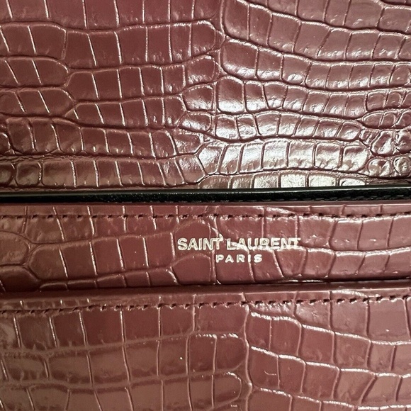Yves SAINT LAURENT Calfskin Crocodile Embossed Cassandra Shoulder Bag Dark Red - Picture 12 of 13